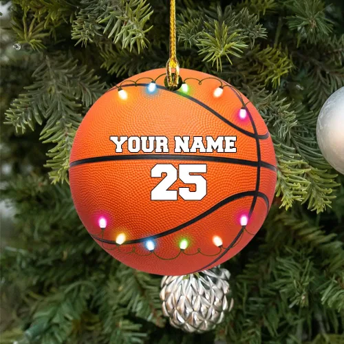 Miniatura 2 de Adorno de baloncesto, adorno de acrílico plano con forma de pelota de baloncesto, adorno de Navidad de baloncesto, regalos para jugadores