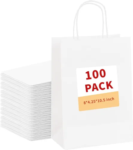 Miniatura 12 de vanhel 50 bolsas de regalo con asas, 8 x 4.25 x 10.5 pulgadas, bolsa de regalo, bolsas de papel marrón con asas a granel, para compras, fiesta