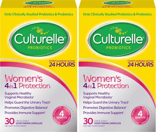 Culturelle Probióticos 4 en 1 para mujeres, suplemento diario probiótico y prebiótico para apoyar la salud vaginal, salud digestiva, salud