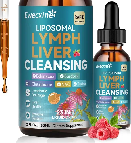 Gotas de drenaje linfático liposomal y limpieza del hígado, 23 en 1 con equinácea, NAC, TUDCA, L-glutatión, bardana para linfa, desintoxicación y