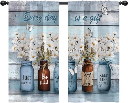 Miniatura 40 de Cortinas de cocina de estilo granja occidental con bolsillo para cortinero, pequeñas y cortas, estilo café rústico, cabaña, puerta de granero