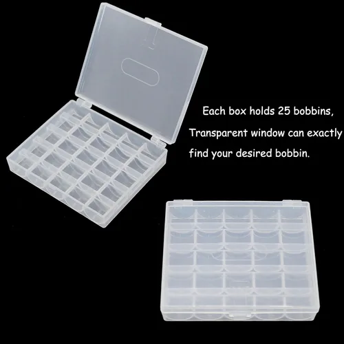 Miniatura 4 de Caja de canillas, organizador de canillas en caja de plástico transparente con 25 ranuras para bobinas vacías, caja de almacenamiento de plástico