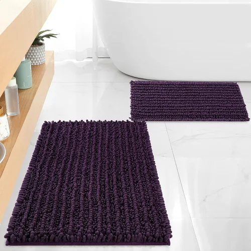 Miniatura 19 de FLOLEOPA Alfombras de Baño de Chenille de Lujo Color Beige Juego de Tapetes de Baño, Extra Suaves y Absorbentes Alfombras de Baño Antideslizantes