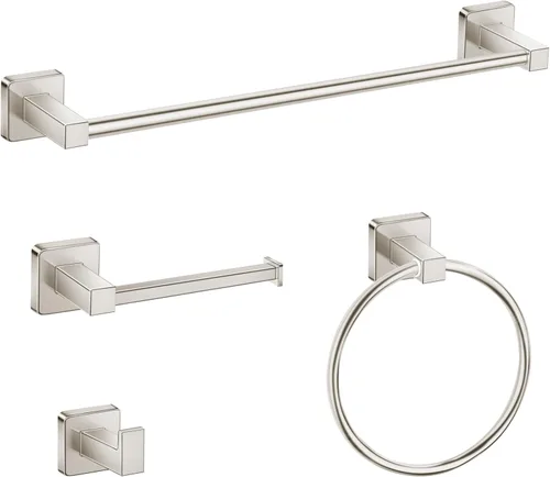 Miniatura 9 de Juego de accesorios de baño de 4 piezas, juego de toallero de acero inoxidable negro mate, incluye barra de toalla de 20 pulgadas, anillo de toalla