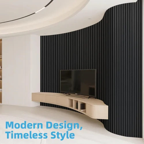 Miniatura 2 de Art3d Paquete de 1 panel de pared de listones de madera acústica con diseño plano enrollable, paneles absorbentes de sonido de 95.3 x 23.8 pulgadas