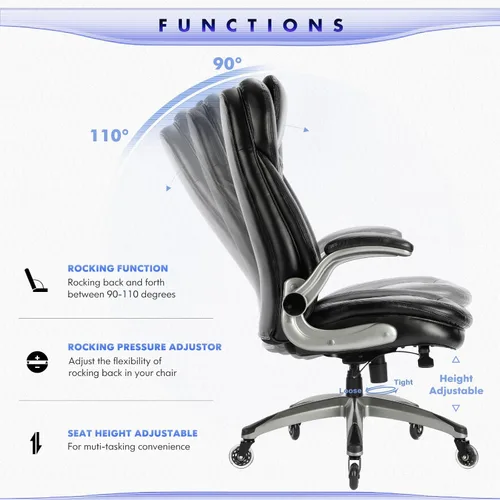 Miniatura 8 de Silla de oficina ejecutiva, silla ergonómica de escritorio para computadora, silla de cuero con respaldo alto con brazos abatibles acolchados, silla