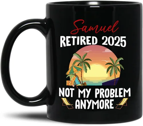 Miniatura 12 de Taza de café negra de jubilación personalizada, Jubilado está bajo nueva gestión, mira a la esposa para más detalles, taza de té de 11 15 onzas