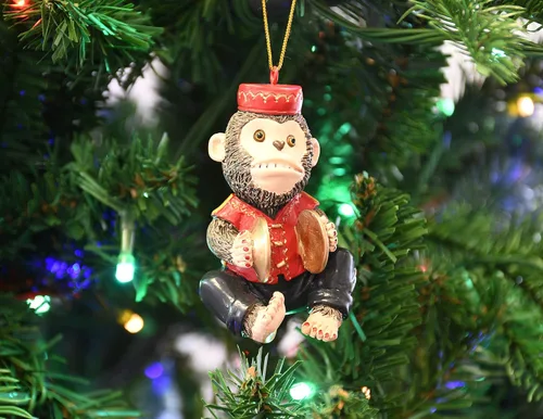 Miniatura 7 de Tree Buddees Retro Wind Up Toy Platillos Monos Divertidos Adornos de Navidad