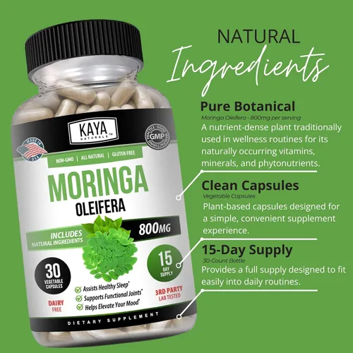 Miniatura 5 de Kaya Naturals Extracto de hoja de moringa, suplemento completo de superalimentos verdes, moringa de árbol milagroso puro, aumenta la energía