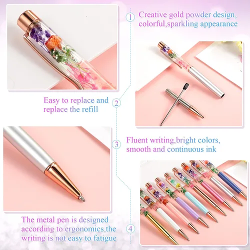 Miniatura 4 de HESTYA - 16 piezas de bolígrafos de glitter con cristales brillantes, bolígrafos de arena líquida dinámica y repuestos, tinta negra metálica