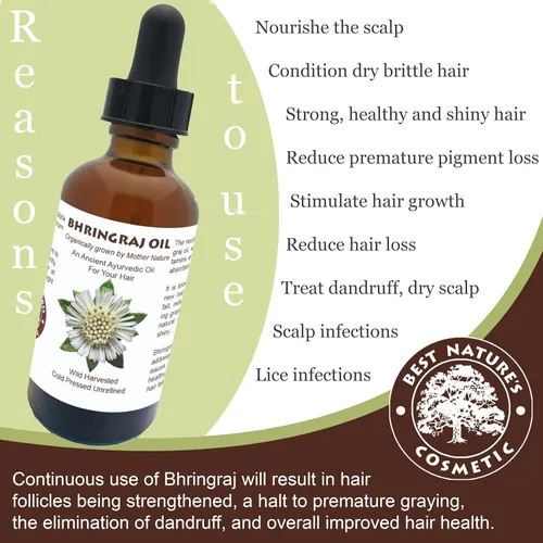 Miniatura 2 de Best Natures Aceite de Bhringraj, aceite de Eclipta Alba indio, puro y natural, limpia el cuero cabelludo, mejora la apariencia general del cabello.