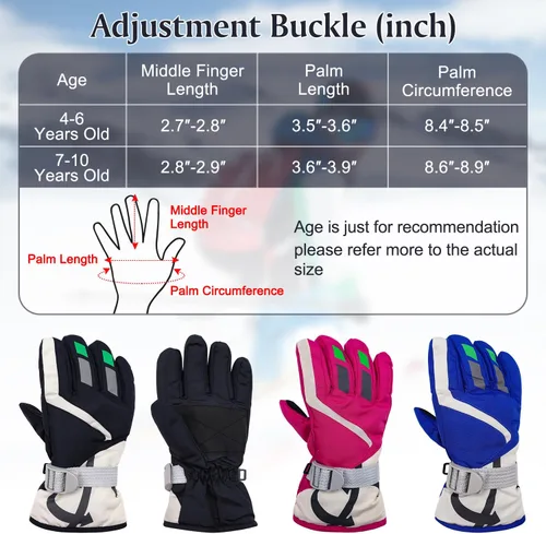 Miniatura 7 de Guantes de invierno para niños, impermeables, guantes de nieve para niños y niñas, guantes cálidos para deportes al aire libre, snowboard, bicicleta
