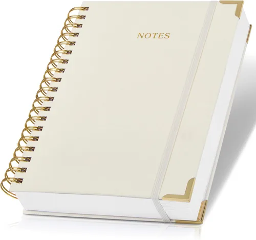 Cuaderno en Espiral Grueso con Portada de Lino Moderno para Mujeres en Formato B5 - Cuaderno de Notas Rayado para la Universidad con 300 Páginas
