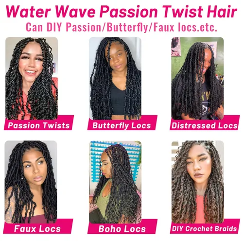 Miniatura 3 de Dorsanee Cabello Passion Twist Ombré de 18 pulgadas, 6 paquetes, Cabello de Ganchillo Water Wave, Cabello Largo Bohemio Rizado para Trenzar