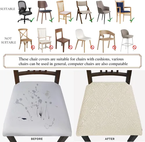 Miniatura 7 de SearchI Fundas de asiento repelentes al agua para sillas de comedor, paquete de 4 fundas de asiento elásticas de Jacquard para sillas de comedor