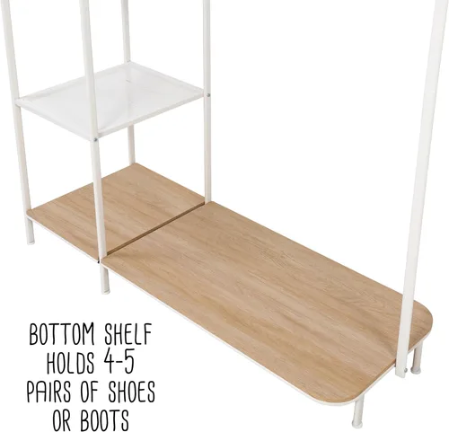 Miniatura 5 de Honey-Can-Do Perchero para ropa, perchero con estante de madera, independiente, fácil de montar, metal resistente, solución de almacenamiento