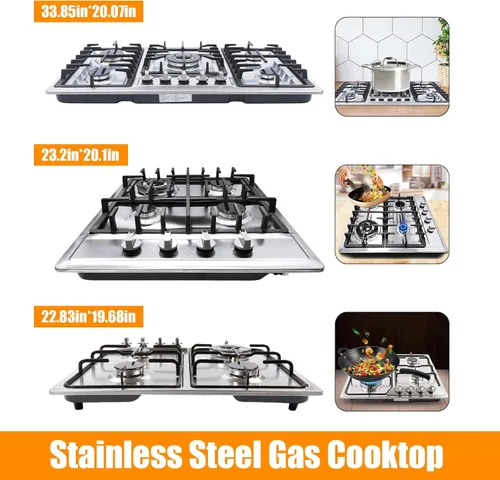 Miniatura 5 de Placa de cocina de gas de acero inoxidable integrada, estufa de gas propano con protección de termopar para apartamentos interiores