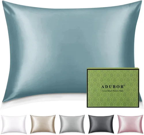 Miniatura 46 de Adubor Funda de almohada 100% de seda, fundas de almohada de seda de morera, 22 fibras de grado Momme 6A, funda de almohada de seda para la salud