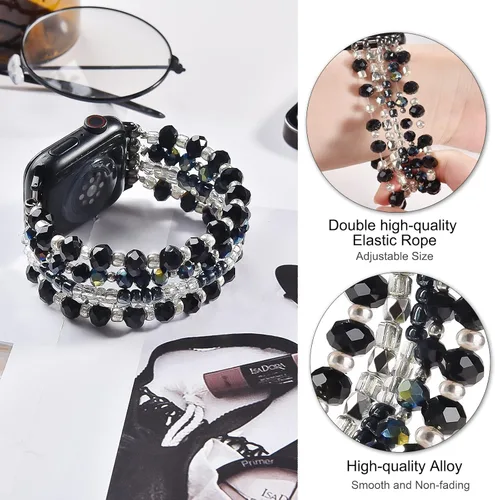 Miniatura 2 de VISOOM Pulsera de cuentas compatible con Apple Watch Band 40mm/38mm/41mm/42mm Series 11 10 9 8 7 Se(3 2 1) Series 6/5/4 Correa de reloj de moda