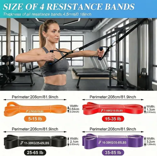 Miniatura 2 de Juego de bandas de resistencia para entrenamiento, 5 niveles (15-85 libras) con asas, anclaje de puerta, bolsa de almacenamiento, bandas de fitness