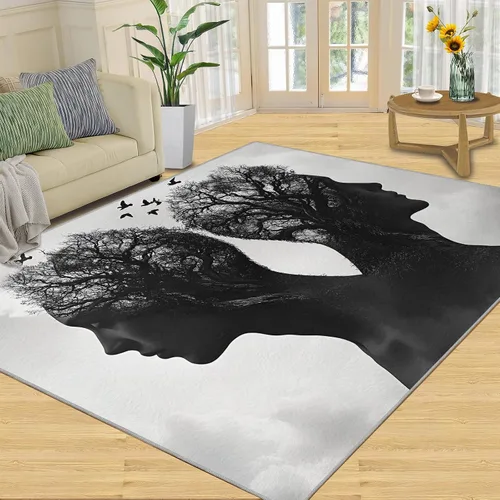 Miniatura 20 de Alfombras onduladas negras y blancas para dormitorio, alfombra de área abstracta, alfombras geométricas para sala de estar, alfombra antideslizante