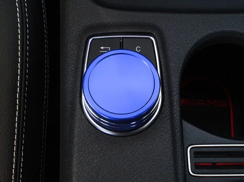 Miniatura 4 de iJDMTOY Cubierta de rueda de aluminio anodizado azul para consola central de control de mando compatible con Mercedes A B C E S CLA GLA GLK ML GL