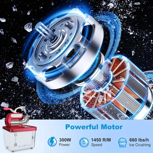 Miniatura 3 de COSTWAY Trituradora de hielo eléctrica, máquina de cono de nieve de 660 libras/h con cuchillas dobles, máquina de hielo afeitado aprobada por ETL