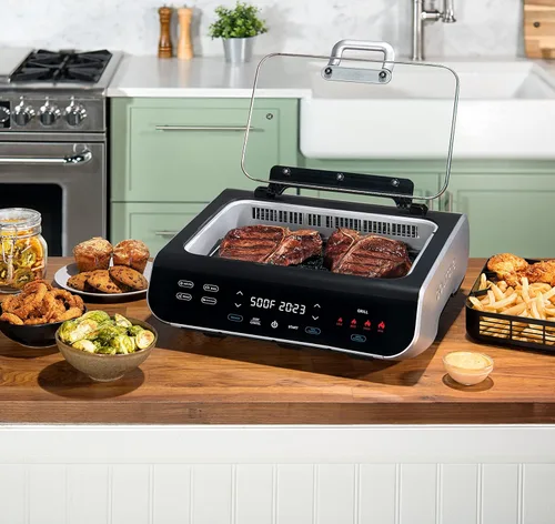 Miniatura 2 de Gourmia Parrilla de Interior Sin Humo y Freidora de Aire parrilla raclette con Tecnología de Extracción de Humo Parrilla Eléctrica Antiadherente