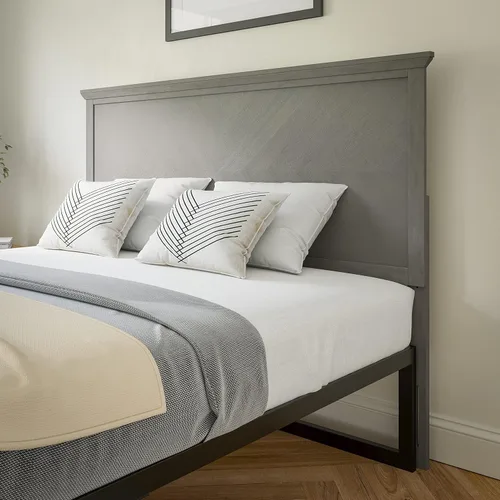 Flash Furniture Fiona - Cabecera de madera tamaño Queen, cabecera ajustable con patrón de espiga en color gris lavado Gris desteñido