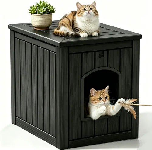 Miniatura 15 de KAMABOKO Casa para gatos al aire libre, refugio de plástico PP resistente a la intemperie para uso en interiores y exteriores, casa duradera