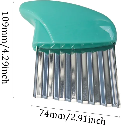 Miniatura 2 de 2 piezas de cortador de arrugas, cuchillo ondulado de acero inoxidable para papas y zanahorias, herramienta de cocina (verde + azul)