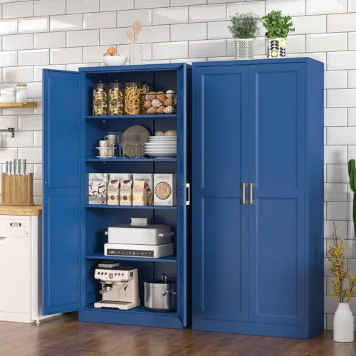 Miniatura 2 de Polup - Armario de despensa de cocina, armario de despensa de metal de 71 pulgadas de alto con puertas y estantes ajustables, alacena de comida Azul