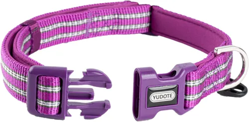 Miniatura 13 de Collar de nailon reflectante para perro con acolchado de neopreno transpirable, ajustable para perros pequeños (9.8 a 15 pulgadas, morado)
