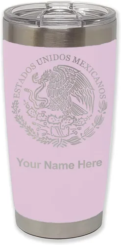 Miniatura 26 de LaserGram Vaso aislado al vacío de 20 onzas, bandera de México, grabado personalizado incluido (gris)