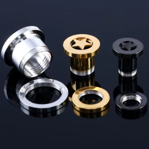 Miniatura 4 de Par de túneles estrella con tapones de acero inoxidable, tornillos, expansor de oreja, dilatador, medidores de perforación con O-Ring, moda punk