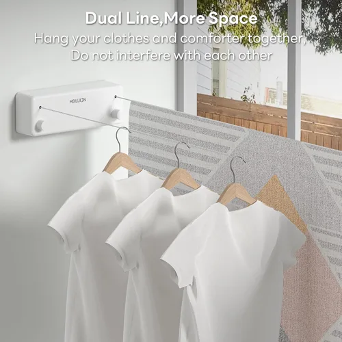 Miniatura 4 de Mbillion Tendedero retráctil de acero inoxidable de 13.8 pies, línea de ropa doble retráctil para interiores, resistente, línea de lavandería