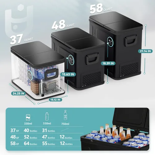 Miniatura 7 de EUHOMY Refrigerador de 12 voltios, enfriador eléctrico de 37QT de doble zona con control por aplicación, refrigerador para automóvil con 12/24V DC