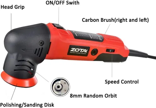 Miniatura 2 de Pulidora Orbital ZOTA, pulidor Orbital de 3 pulgadas con cable de 13,1 pies, minikit de pulidora rotativa portátil con 3 almohadillas de pulido