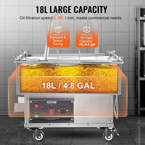 Miniatura 4 de VEVOR Filtro para freidora profunda de 18 L/44 LBS/5.8 galones, sistema de filtro de aceite para freír máquina de 300 W, filtro de aceite