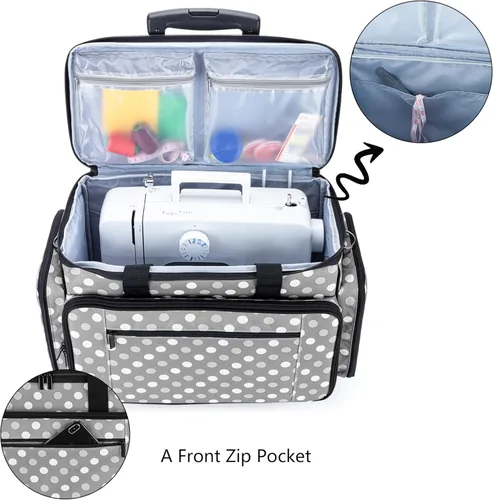 Miniatura 3 de LUXJA Estuche para máquina de coser con carrito desmontable, bolsa rodante para máquina de coser con almohadilla inferior removible