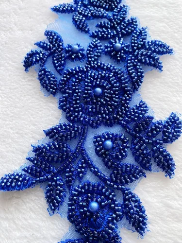 Miniatura 2 de PLune Apliques de encaje con cuentas, parches perfectos para vestidos de boda, accesorios de ropa, un par/bolsa, 5.5 x 12.9 pulgadas (azul)