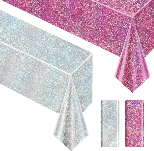 Miniatura 40 de Just Shimmer Mantel holográfico azul claro de 40" x 108" Decoración de fiesta rosa fuerte Día de San Valentín Fiesta de cumpleaños Decoración
