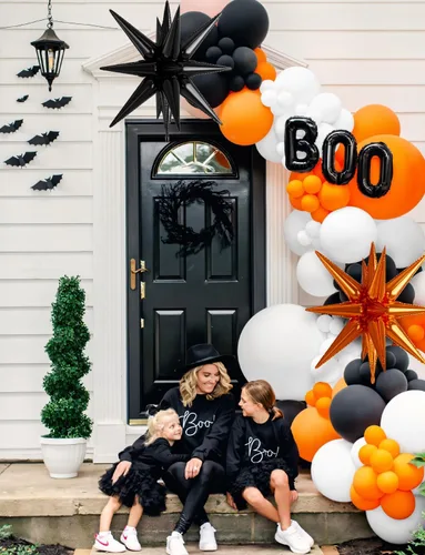 Miniatura 2 de Kit de arco de guirnalda de globos de Halloween, 116 piezas de arco de globos naranja y negro blanco, globos de papel de aluminio con estrella