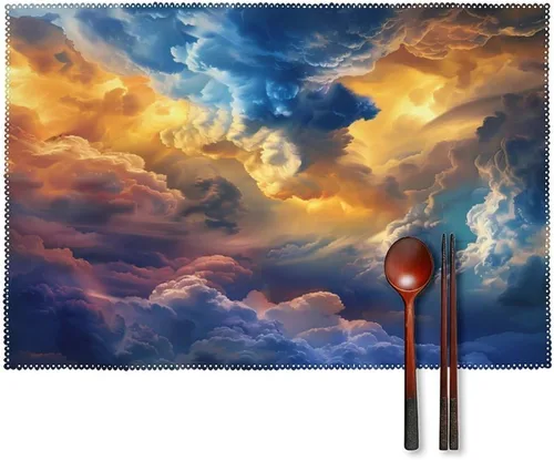 Colorful Thundercloud Placemats Set of 6 Resistant Table Mats Washable Place Mats for Dinner Party Table Decoration