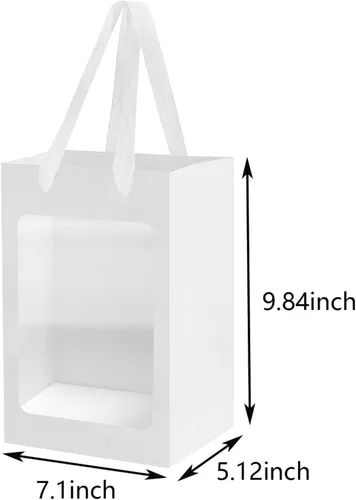 Miniatura 2 de 12 bolsas de regalo de papel kraft blanco con ventana transparente, 9.84"x7.0"x5.12" bolsas de compras kraft con asas para ramos, Navidad