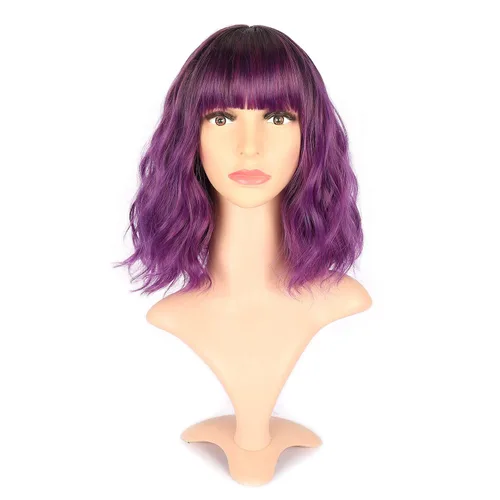 Miniatura 35 de VCKOVCKO Peluca natural ondulada rosa pastel, pelucas coloridas con flequillo de aire, pelucas cortas estilo Bob para mujer, pelucas largas hasta