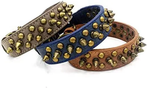Miniatura 3 de Spike - Collar de perro con remaches con tachuelas vintage de bronce para cachorros, perros pequeños, medianos y grandes, azul, XS