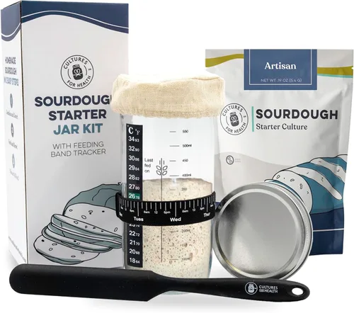 Cultures For Health Kit de iniciación y tarro de masa madre artesanal | Suministros para hacer pan para principiantes | Pan fácil de hacer bricolaje