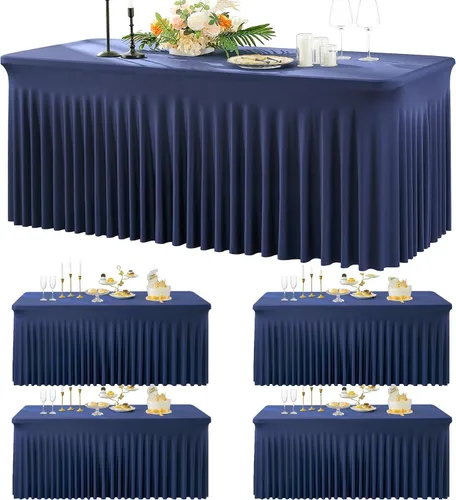 Miniatura 38 de Paquete de 2 manteles de spandex para mesas rectangulares de 8 pies, mantel elástico rosa de 8 pies, manteles ajustados, falda de mesa para fiestas