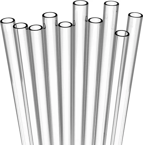 Miniatura 7 de Fiesta First 10 pajitas reutilizables cortas de plástico duro púrpura, de ancho medio + cepillo de limpieza resistente - para cócteles, vasos